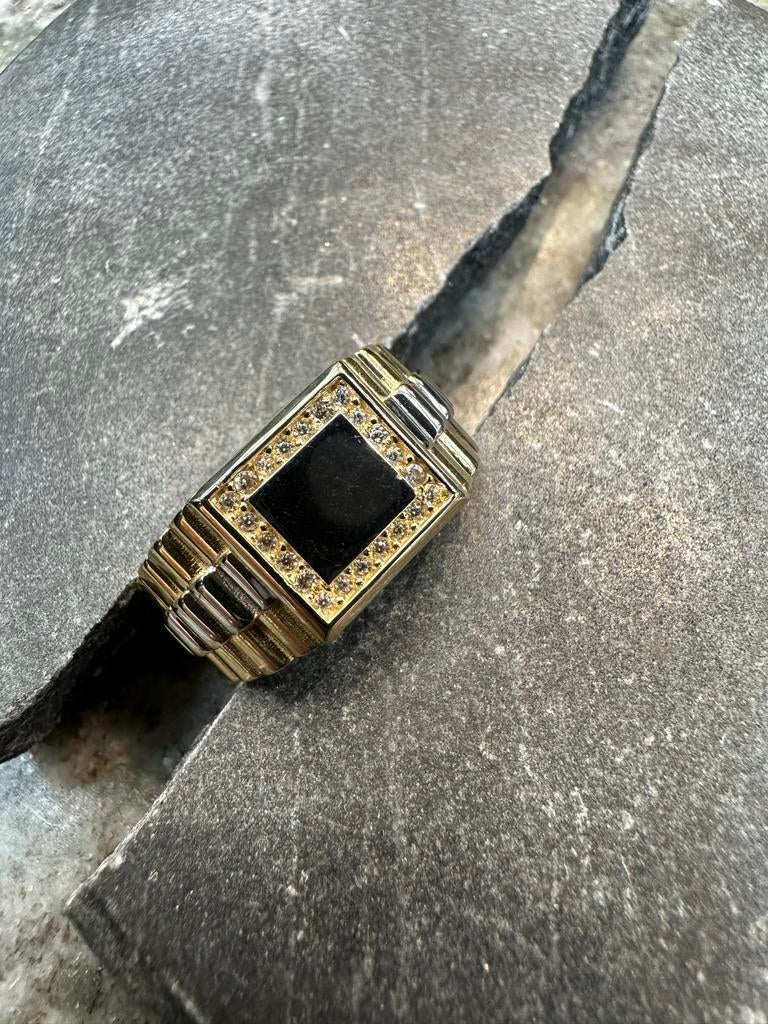 14k Gouden Bicolor Rolex-stijl Ring met Zirkonia, Sieraden, Tassen en Uiterlijk, Ringen, Met kristal, 18 tot 19, Nieuw, Ophalen of Verzenden