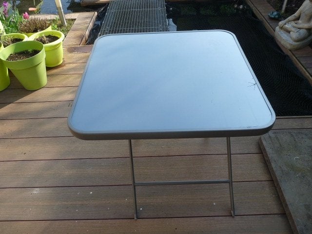 Grijze inklapbare tuin terras balkon Camping tafel 70x70, Tuin en Terras, Ophalen, Zo goed als nieuw, Rechthoekig, Overige materialen