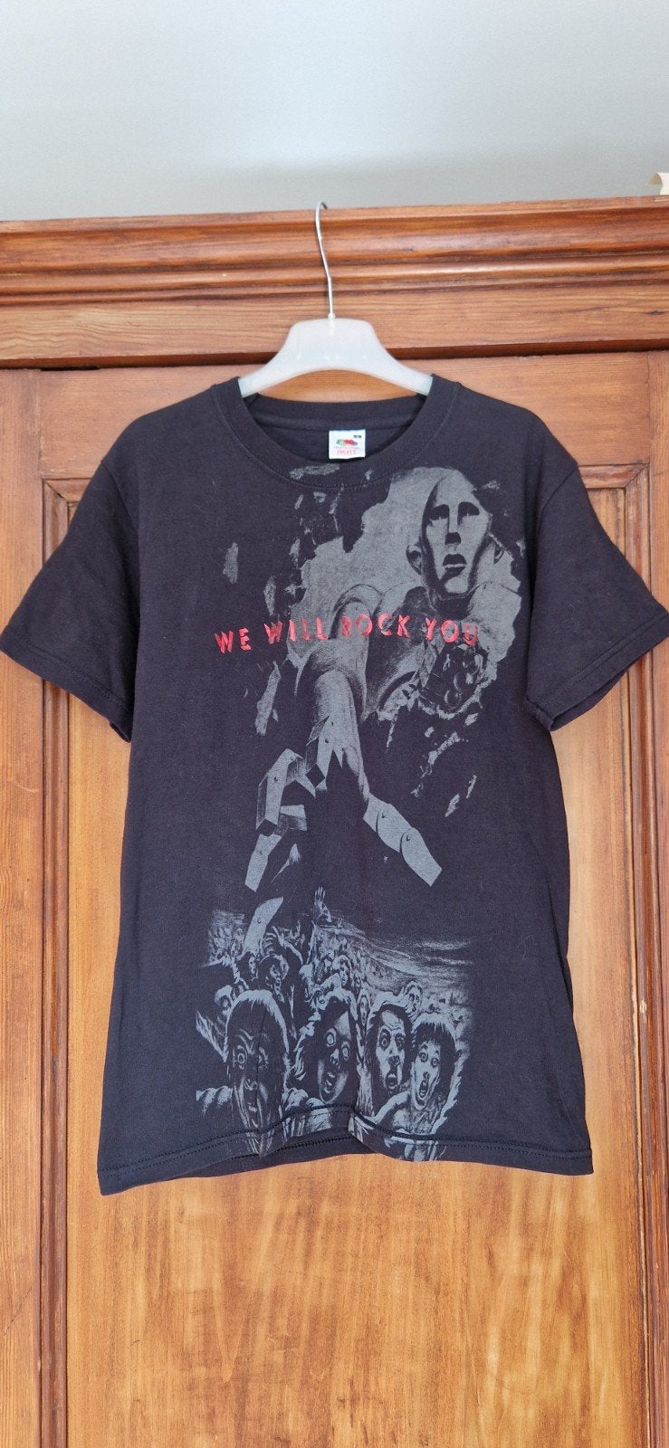 Fruit of the Loom Queen 'We Will Rock You' T-shirt, Zwart, Ophalen of Verzenden, Zo goed als nieuw, Maat 46 (S) of kleiner