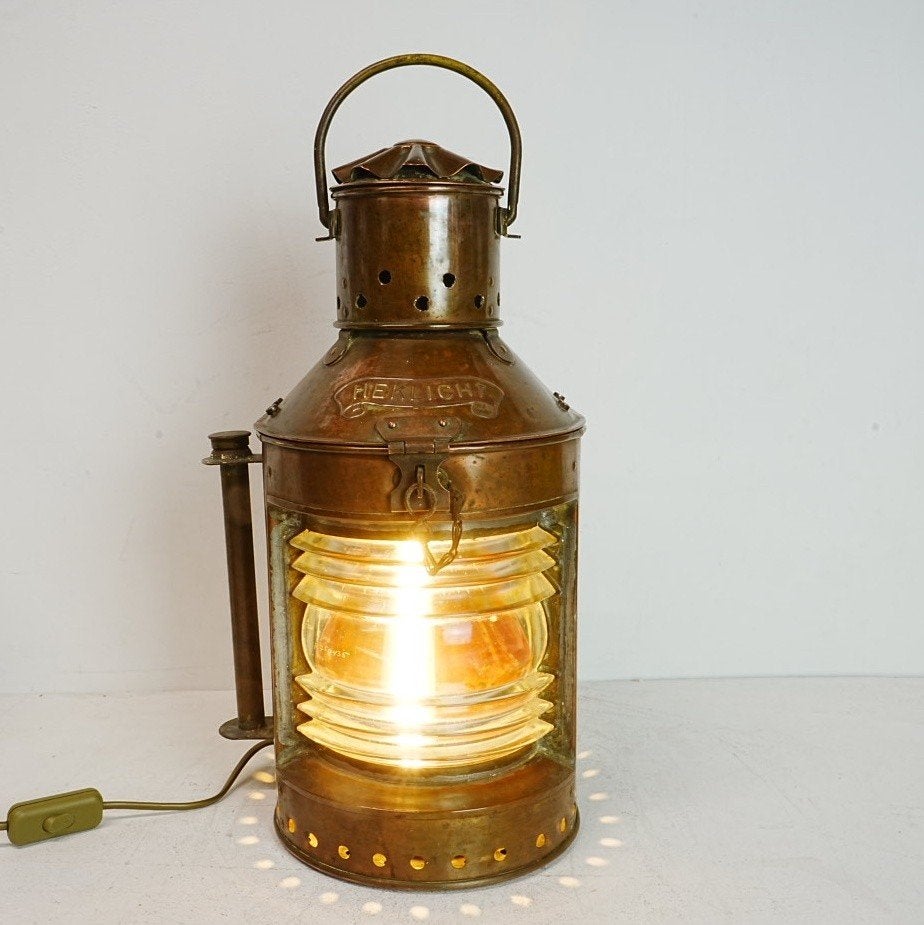 Antieke koperen heklicht scheepslamp - 50 cm hoog., Ophalen of Verzenden, Zo goed als nieuw, Motorboot of Zeilboot, Gebruiksvoorwerp