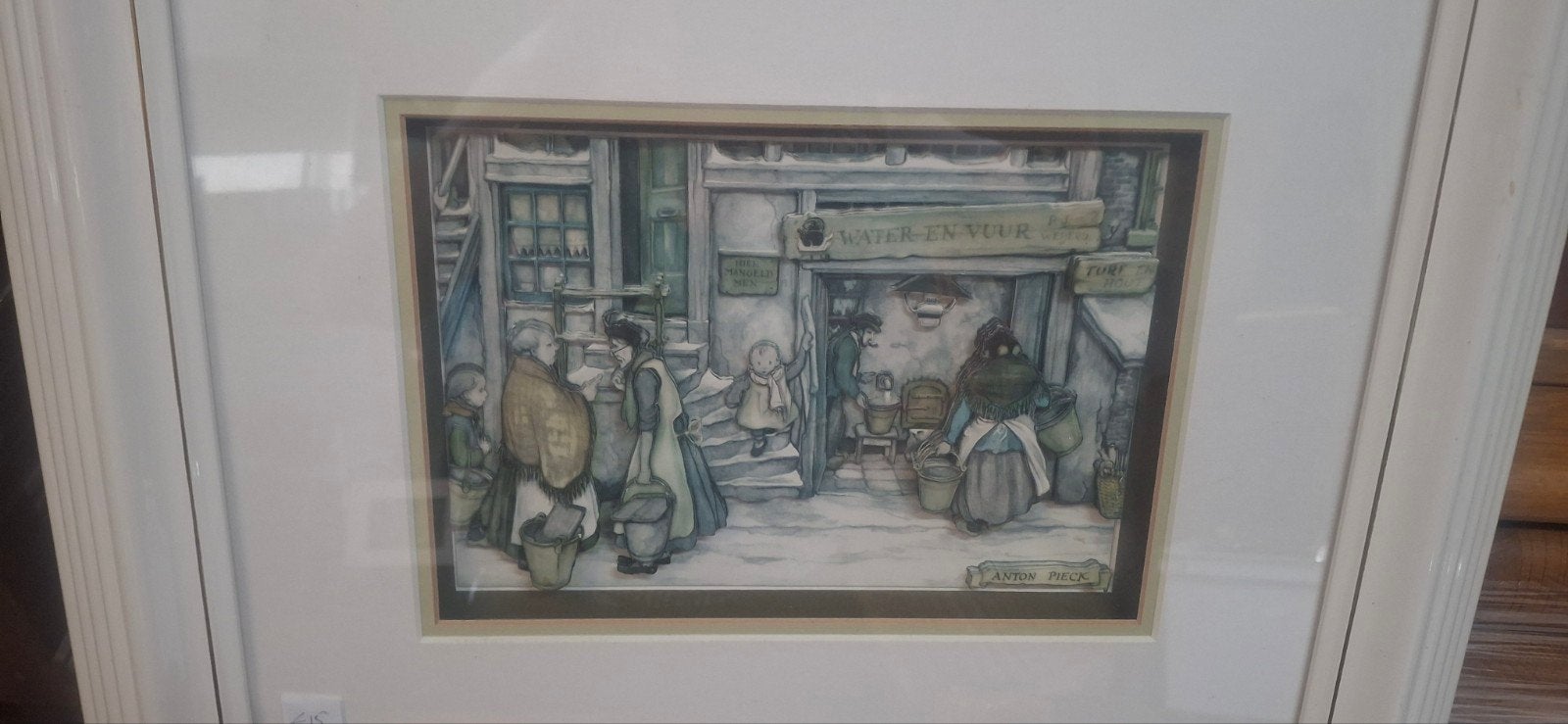 3x Anton Pieck Prent in Lijst - Nostalgisch Dorpsgezicht, Antiek en Kunst, Ophalen