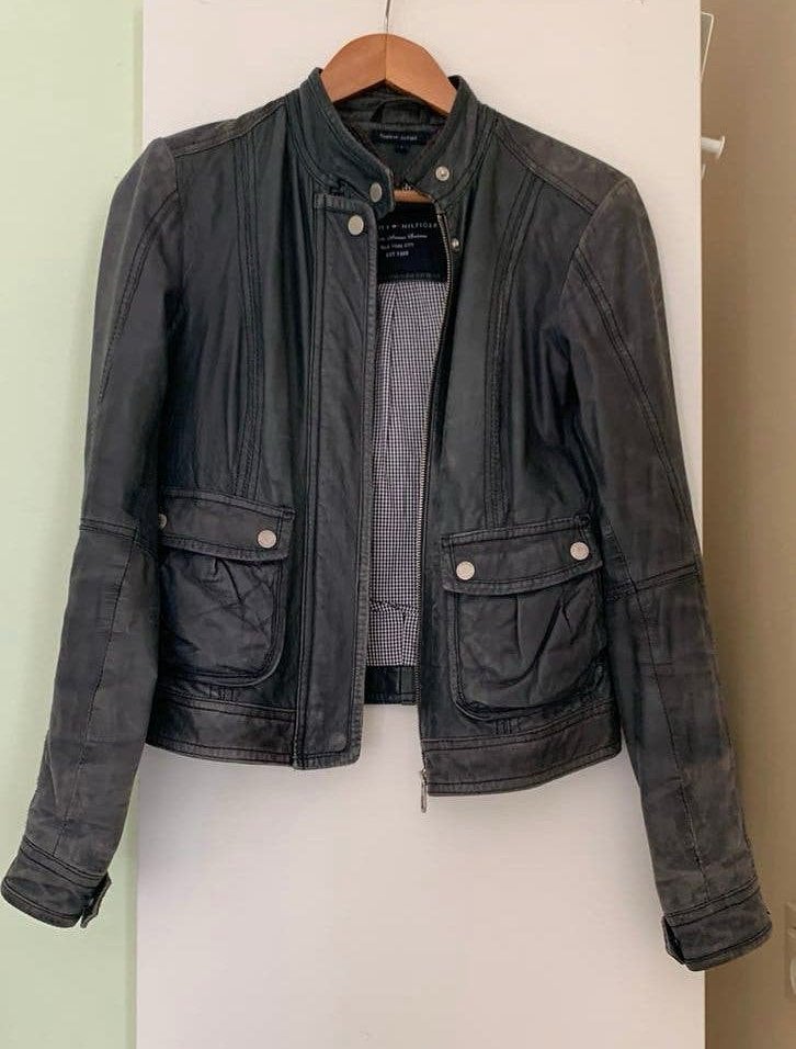 Tommy Hilfiger S blauw soepel leren jack met rits drukknopen, Kleding | Dames, Jassen | Zomer, Ophalen, Gedragen, Maat 36 (S)
