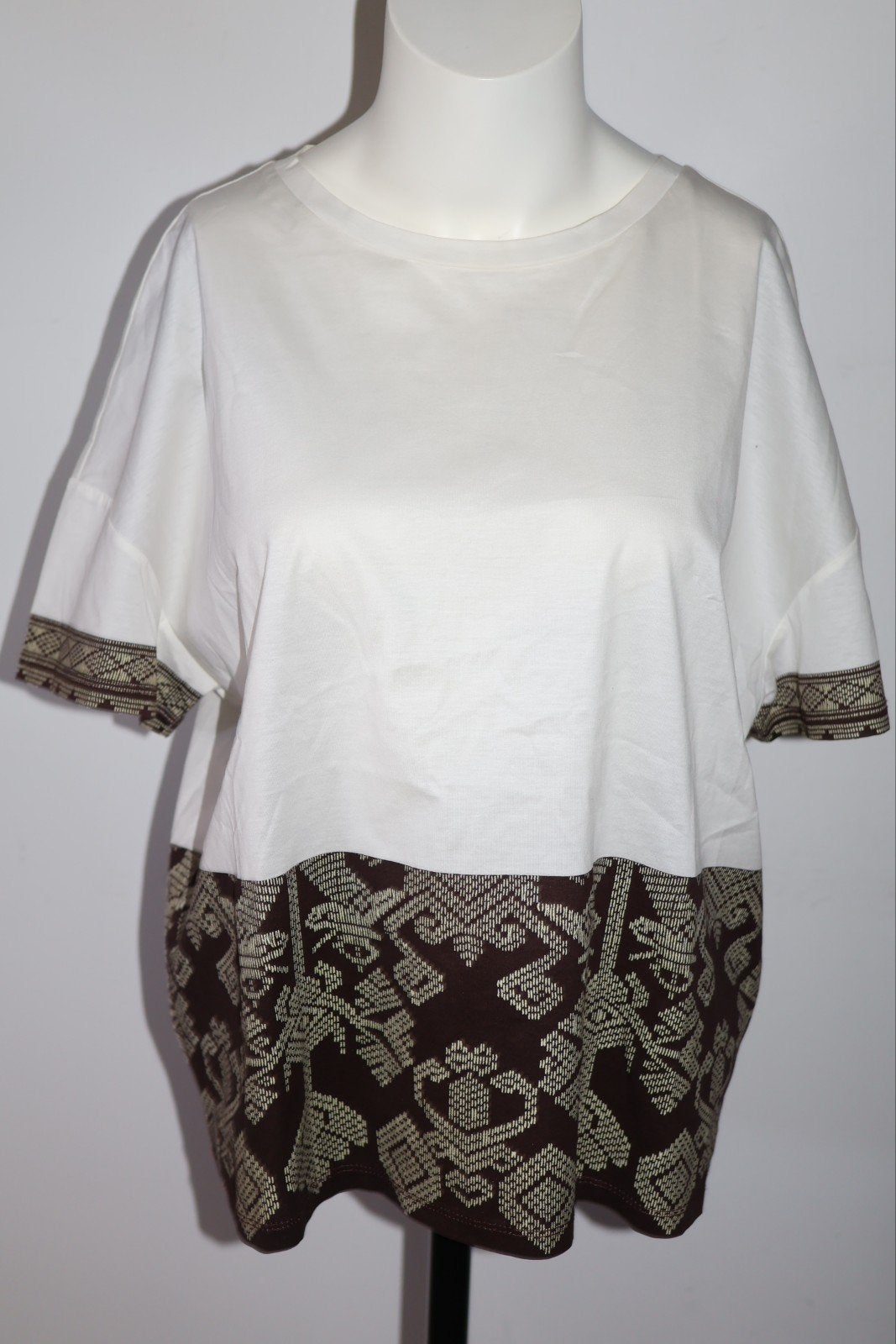 Weekend MaxMara T-shirt maat 40 L wit bruin, Bruin, NL, Zo goed als nieuw, Korte mouw