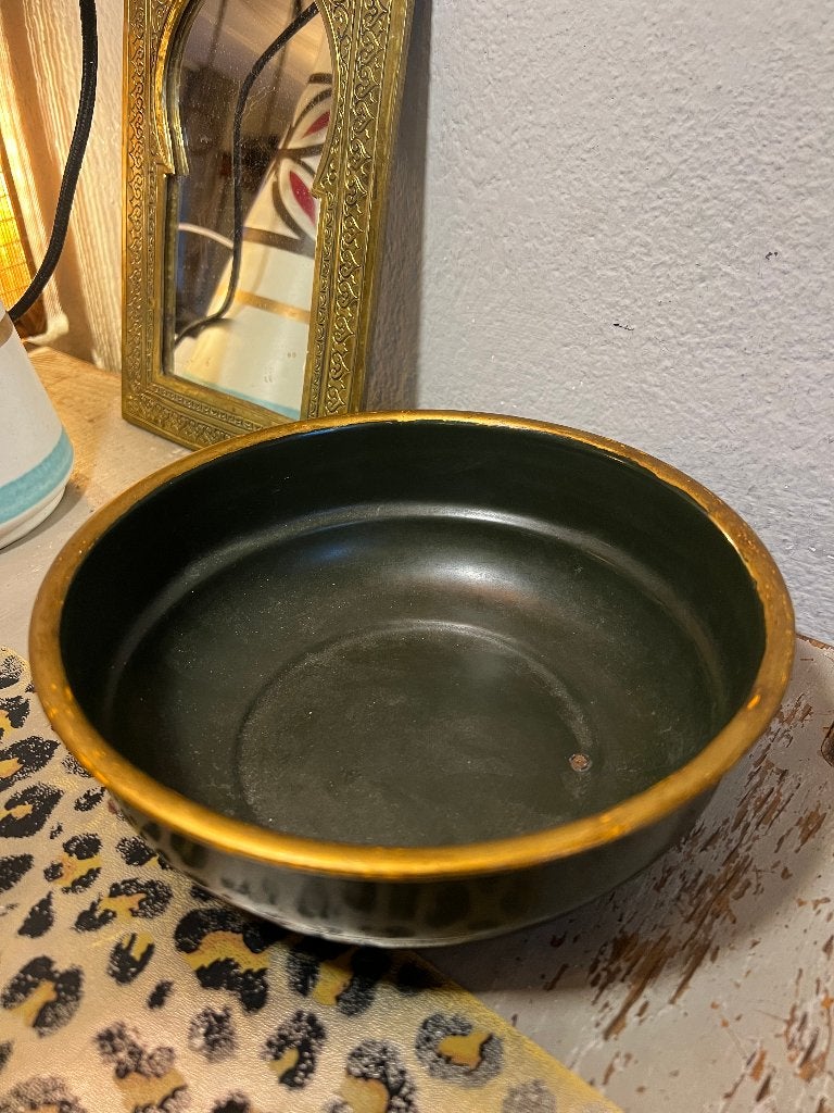 Vintage groene antieke emaille kom schaal bakje gouden rand, Antiek en Kunst, Antiek | Emaille, Ophalen of Verzenden