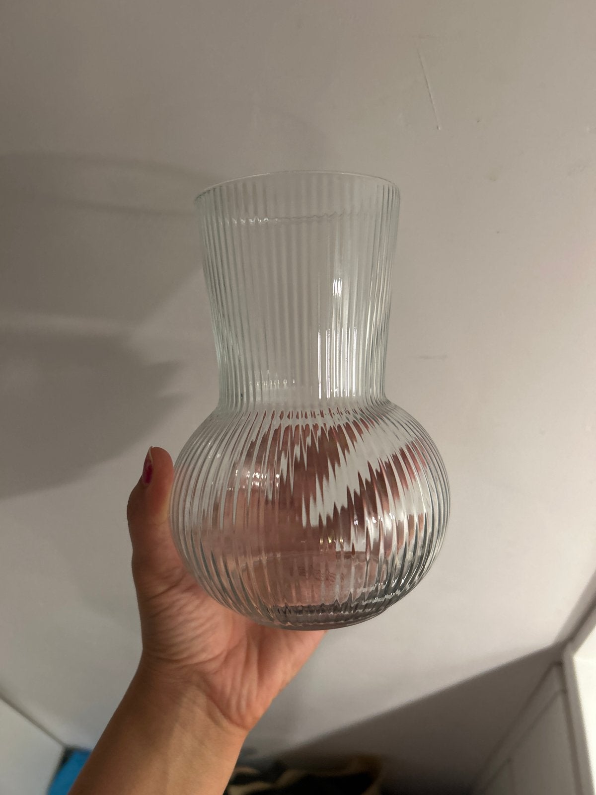 Glazen vaas met ribbelpatroon, Ophalen, Met patroon/structuur, Transparant, Glas