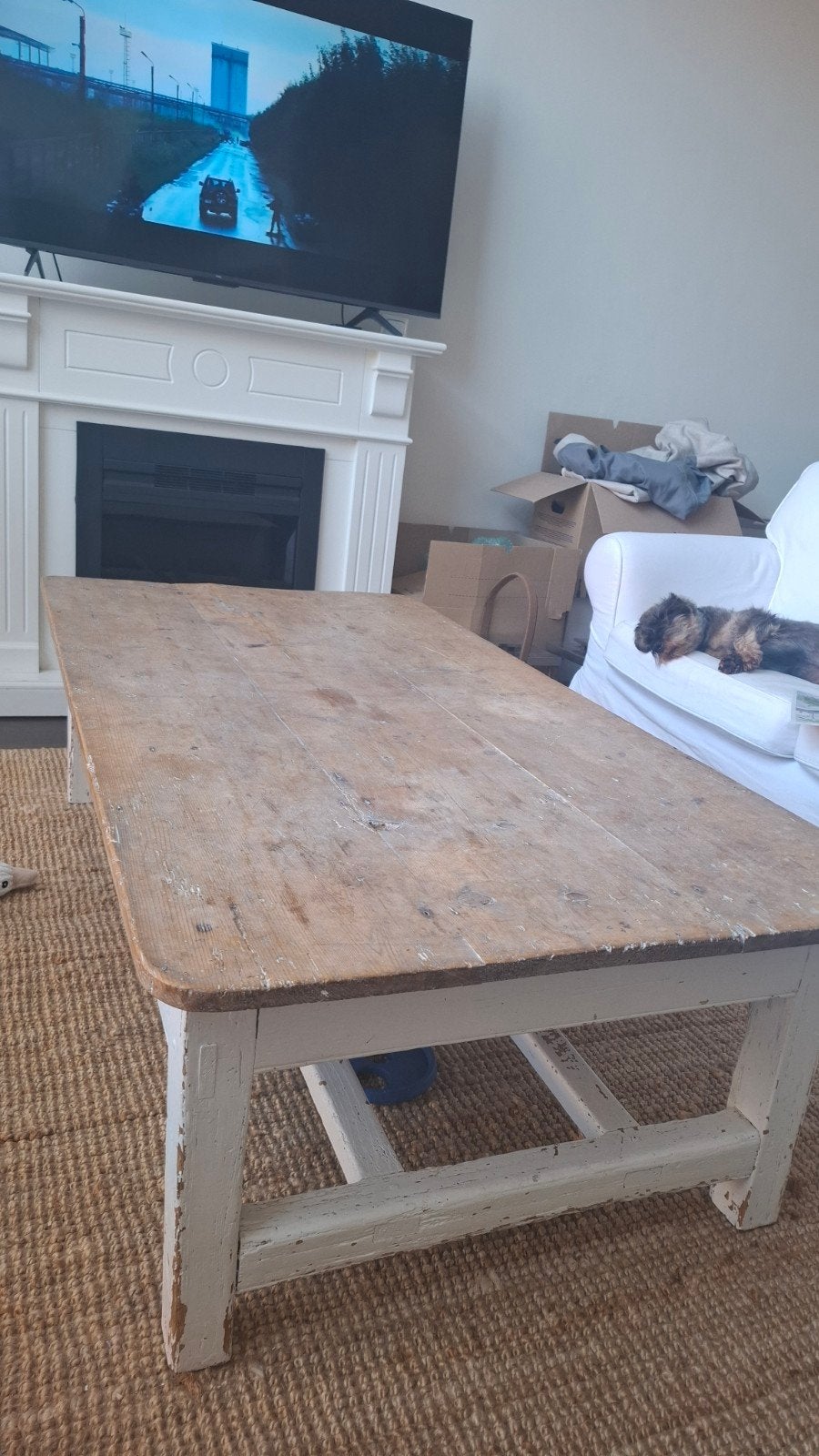 Leuke brocante oude grenen salontafel, Ophalen, Gebruikt, 50 tot 100 cm, 150 tot 200 cm