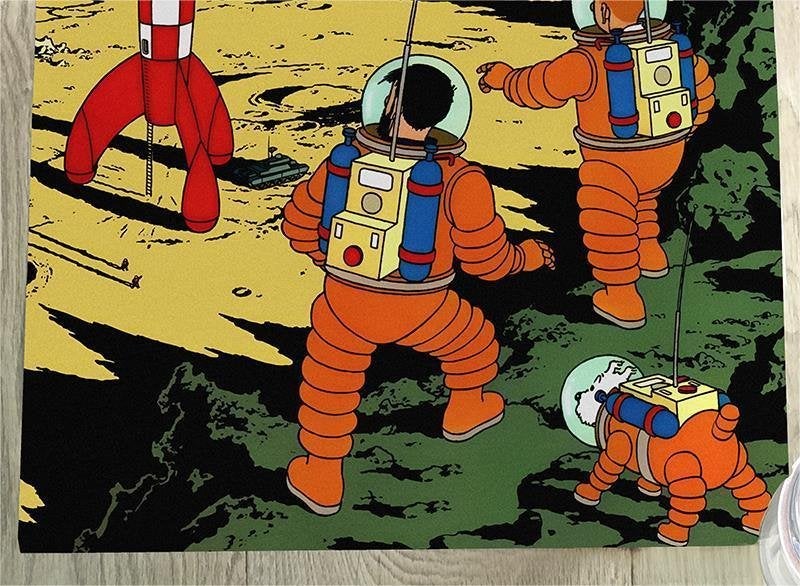 50x70 cm Poster Mannen op de Maan Tintin | Kuifje, Verzenden, Kuifje, Nieuw, Beeldje of Figuurtje