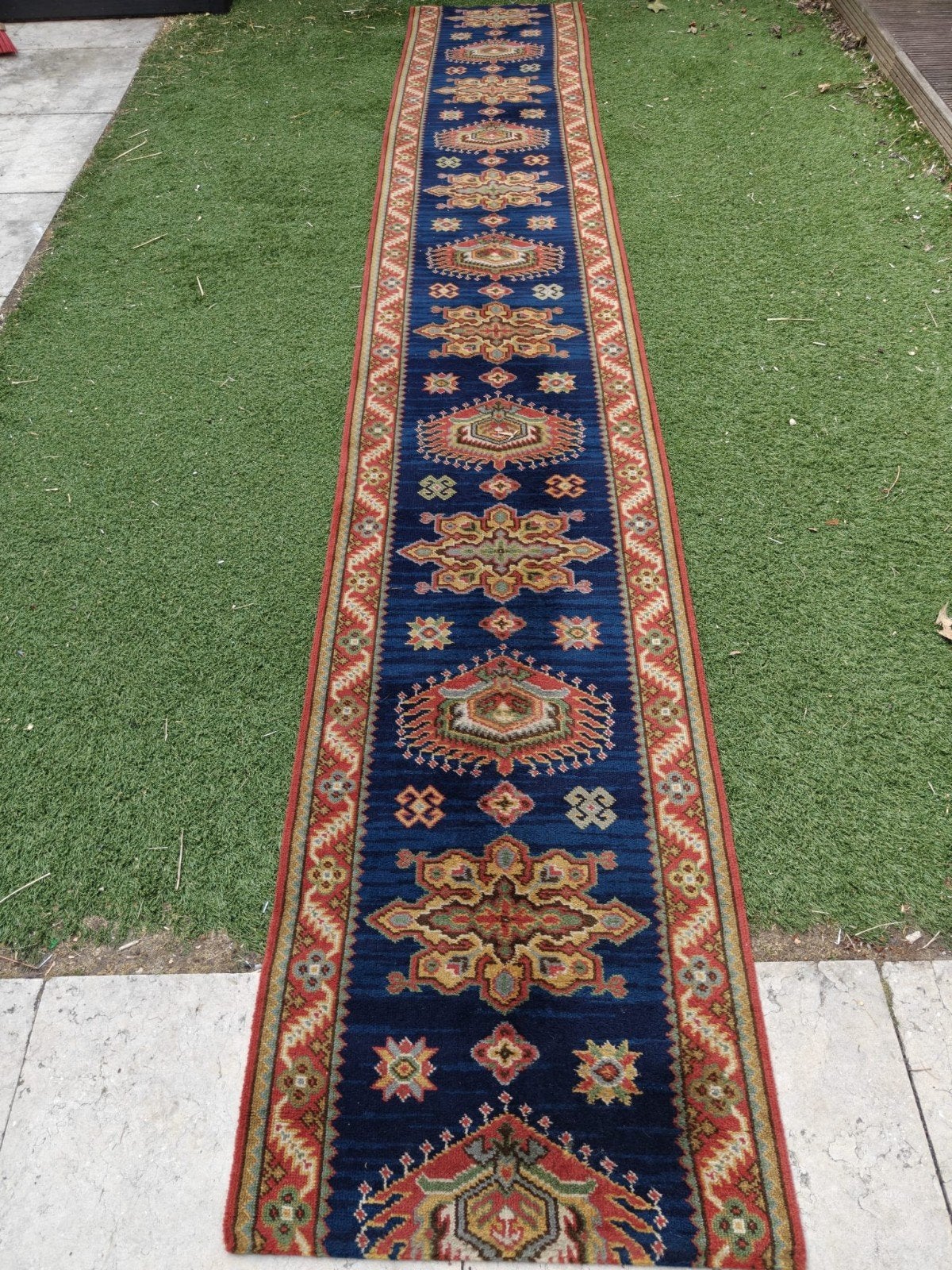 Prachtig Blauw Oosters Tapijt - Loper met Rijke Patronen, Huis en Inrichting, Stoffering | Tapijten en Kleden, Ophalen, Minder dan 50 cm