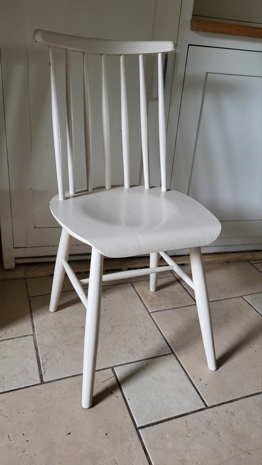 Vintage topiovaara pastoe spijlenstoel gebroken wit geverfd, Ophalen, Gebruikt, Eén