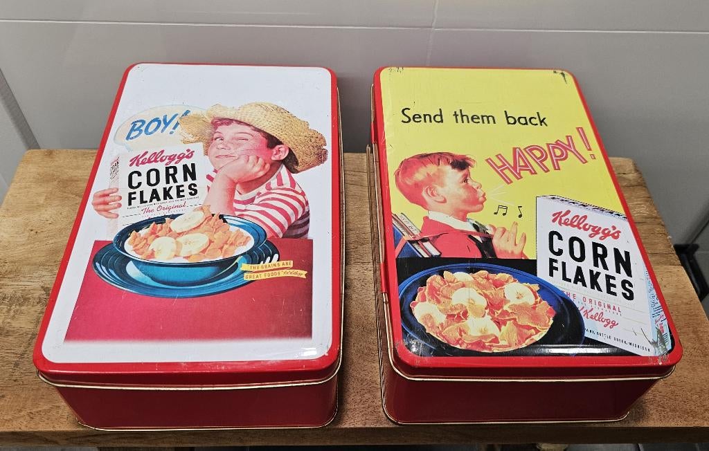 2 LEUKE "KELLOGG'S CORN FLAKES" TROMMELS, Huis en Inrichting, Ophalen of Verzenden, Gebruikt