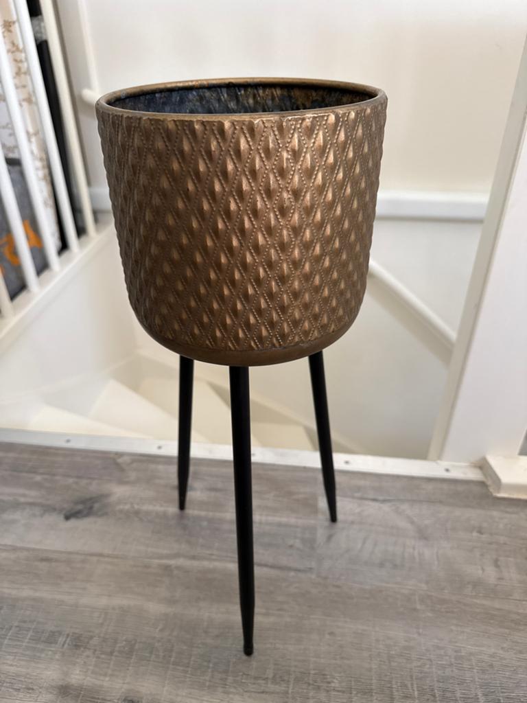 Stijlvolle metalen bloempot op standaard - Ø20cm H60cm, Gebruikt, Rond, Binnen, Ophalen of Verzenden
