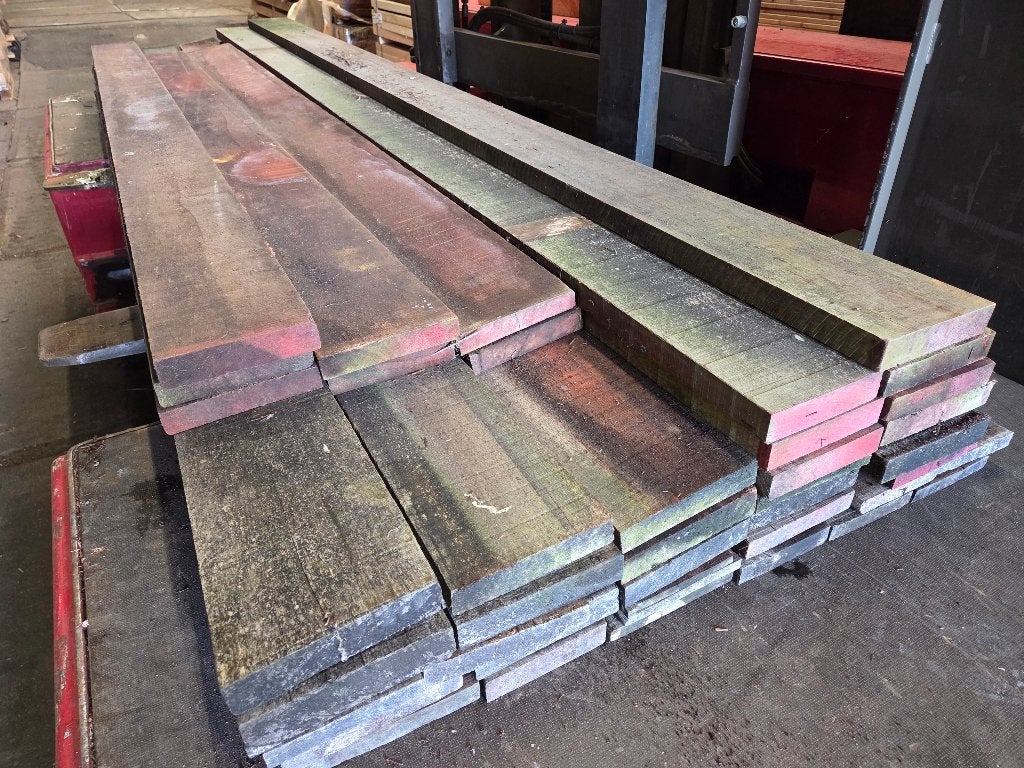 Gebruikte partij hardhout planken - beschoeiingen - 17.10m2, Gebruikt, Planken, Ophalen of Verzenden, Hardhout
