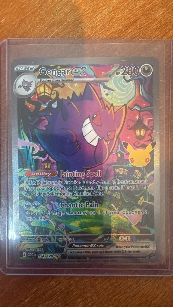 Gengar ex 154/128 Celebrations Pokémon Kaart, Ophalen of Verzenden, Zo goed als nieuw, Losse kaart, Foil