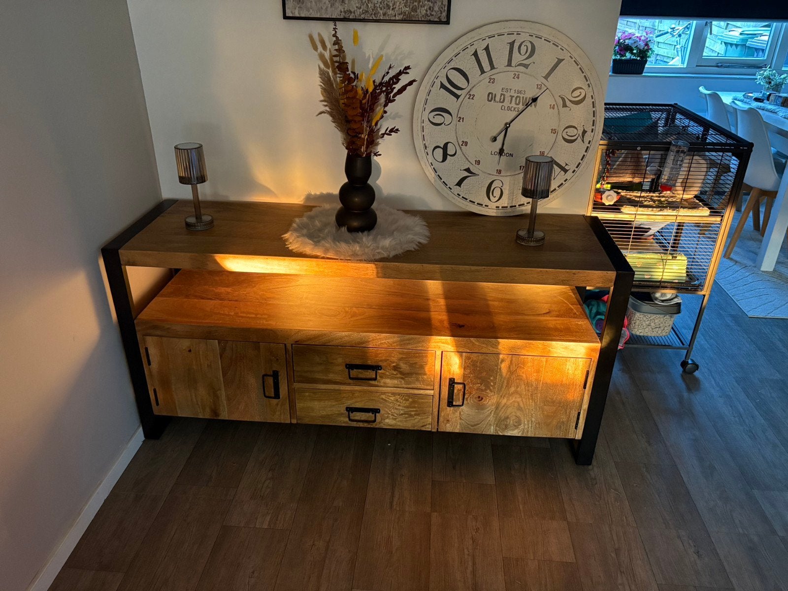 Industrieel Mangohout TV Dressoir 150cm, Gebruikt, 100 tot 150 cm, Industrieel, Modern, Minder dan 100 cm