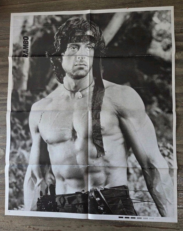 Vintage Rambo film poster - Zwart-wit, Verzamelen, Ophalen of Verzenden, Zo goed als nieuw, A1 t/m A3, Film en Tv