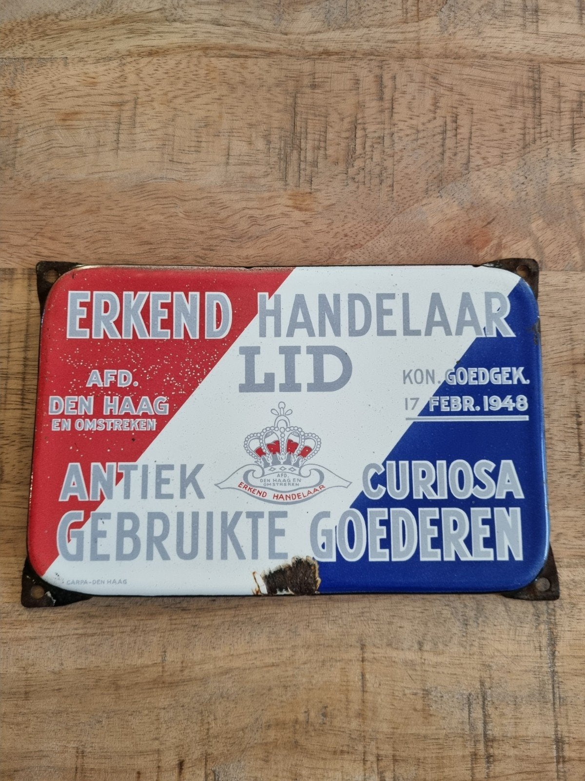 Emaille bord erkend handelaar, Ophalen of Verzenden, Gebruikt, Reclamebord