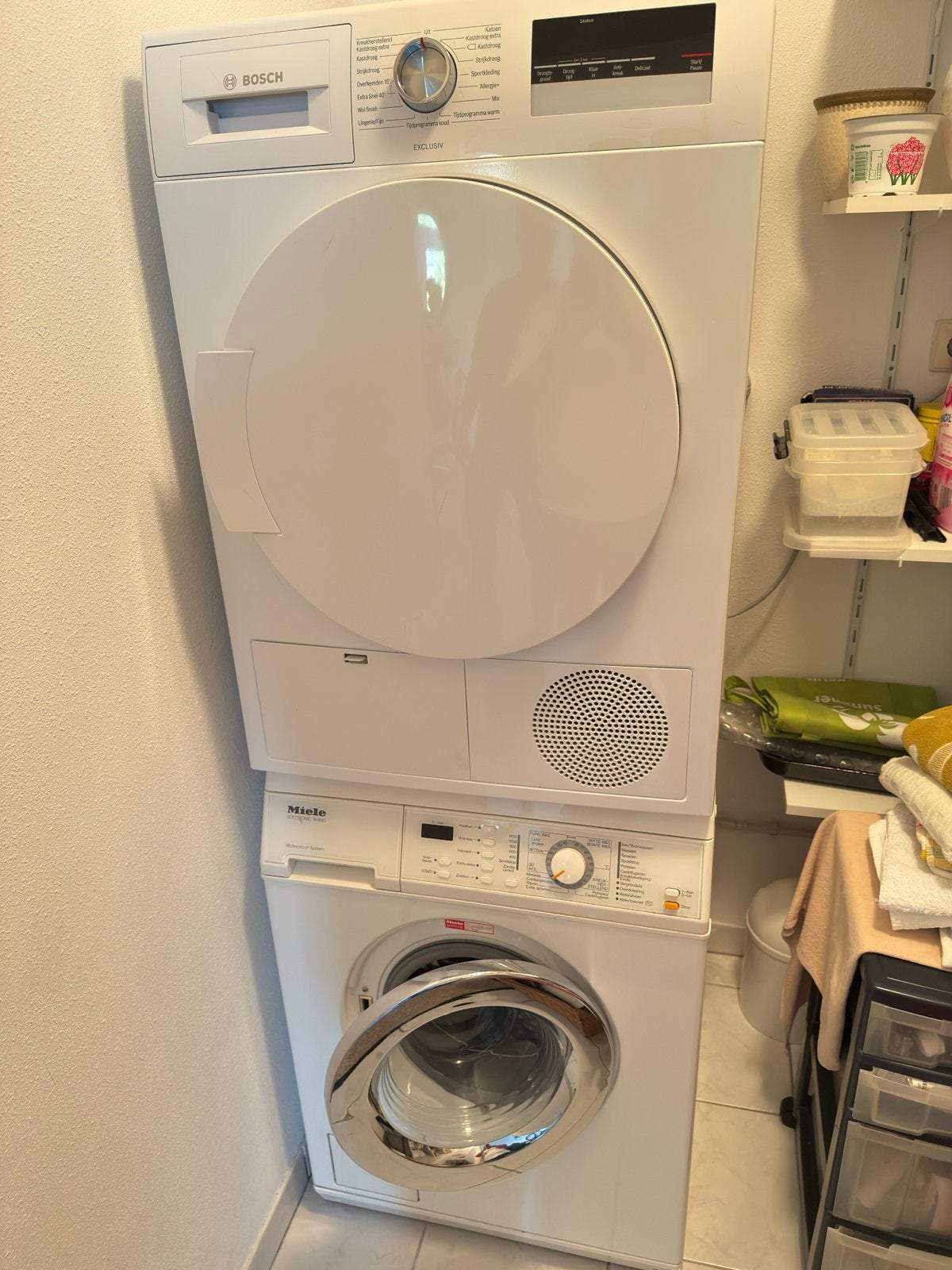 Bosch droger en Miele wasmachine set, 8 tot 10 kg, Ophalen, Gebruikt, 95 cm of meer
