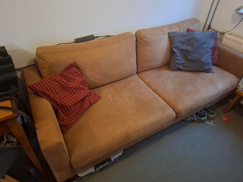 Gratis 2,5 zits bank cognac, Ophalen, Gebruikt, Overige maten, 150 tot 200 cm