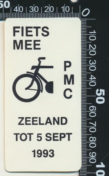 Sticker: Fiets Mee 1993 - Zeeland, Ophalen of Verzenden, Zo goed als nieuw, Bedrijf of Vereniging