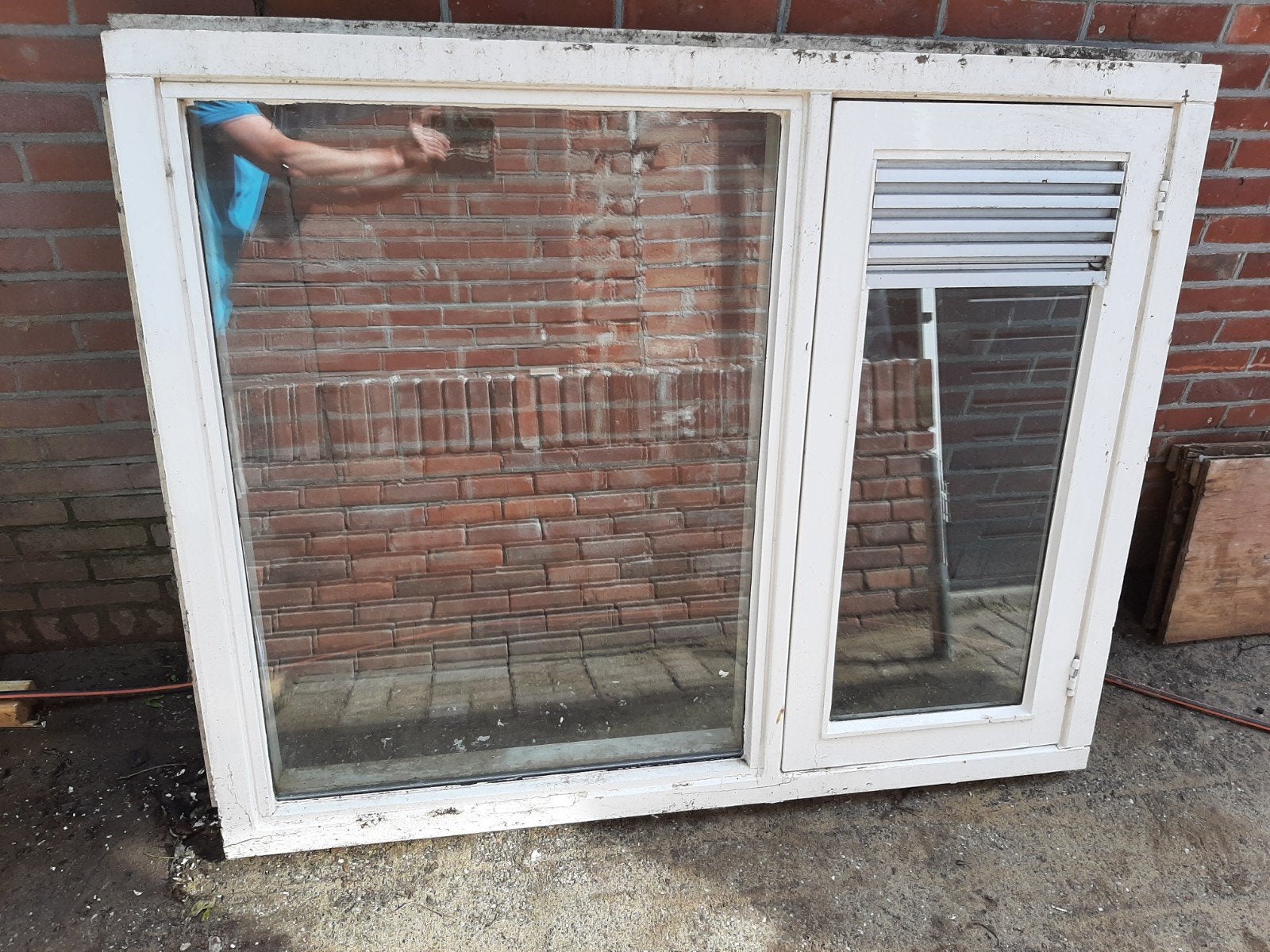 Houten raamkozijn incl. thermopane-glas 143,0x115,2cm (BxH), Gebruikt, Raamkozijn, Inclusief glas, 75 tot 150 cm