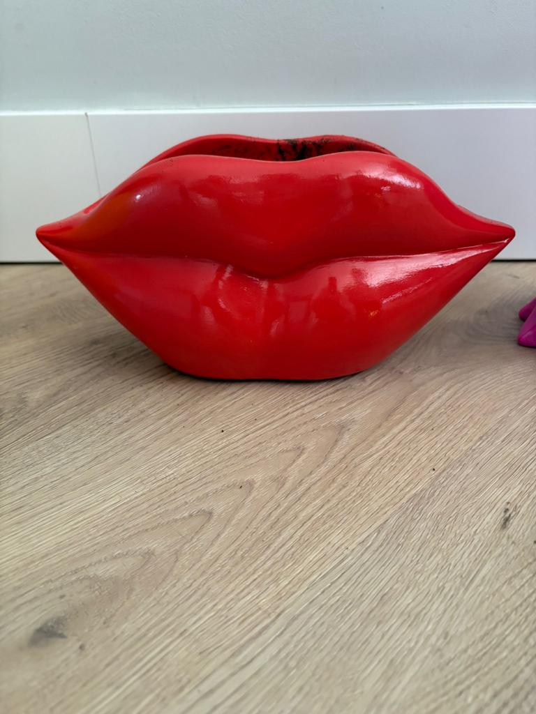 Moderne rode bloempot 'lippen' - hip en onbeschadigd, Huis en Inrichting, Woonaccessoires | Vazen, Ophalen of Verzenden, Zo goed als nieuw