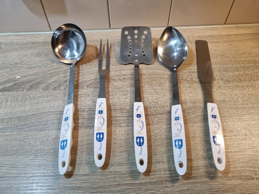 Mooi Vintage Kook Bestek Spatel Soeplepel Vleesvork Japan, Gebruikt, Verzenden, Bestekset, Overige typen