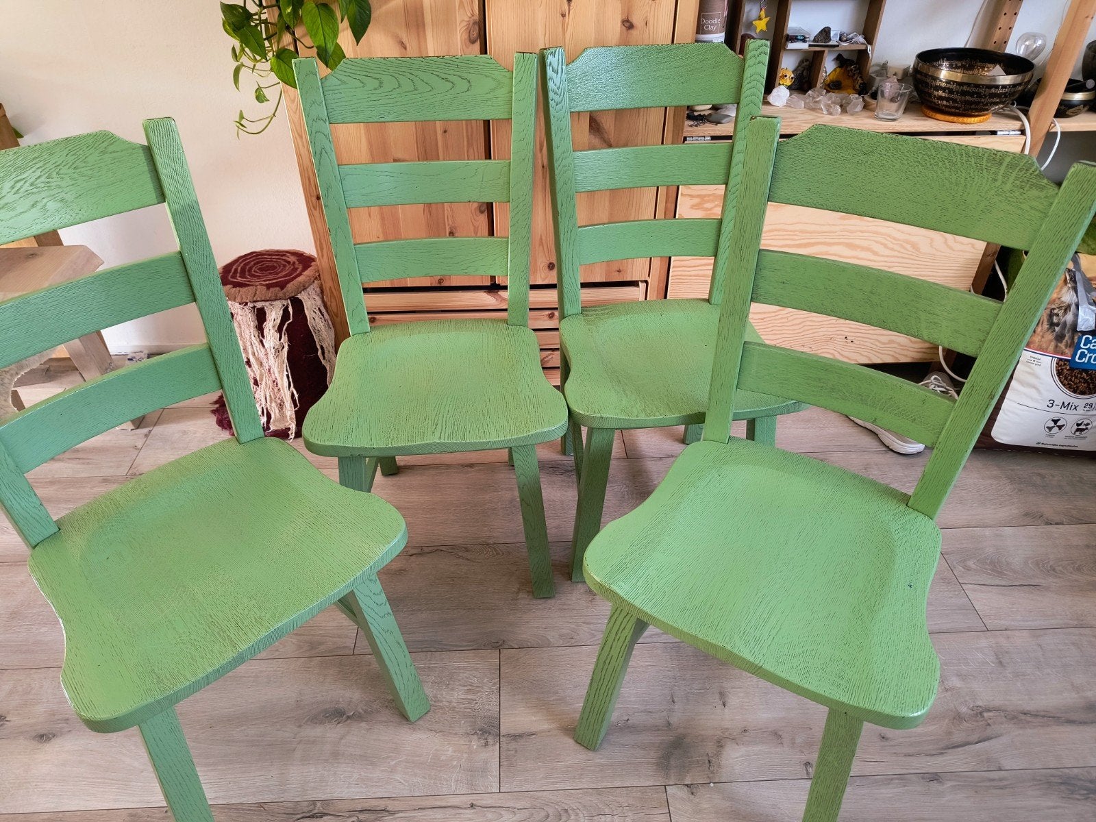 Set van 4 groene houten stoelen, Ophalen
