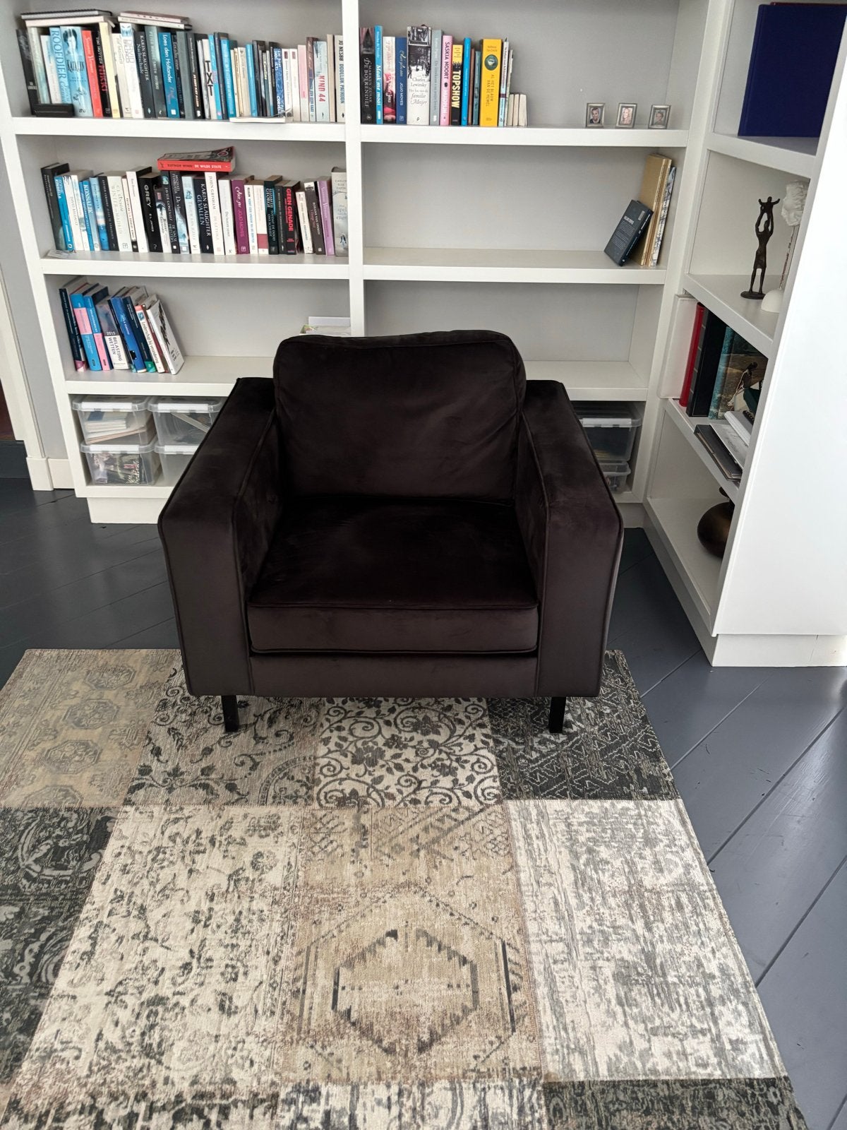 Comfortabele zwarte fauteuil, zo goed als nieuw, Ophalen, Zo goed als nieuw, Stof, 75 tot 100 cm