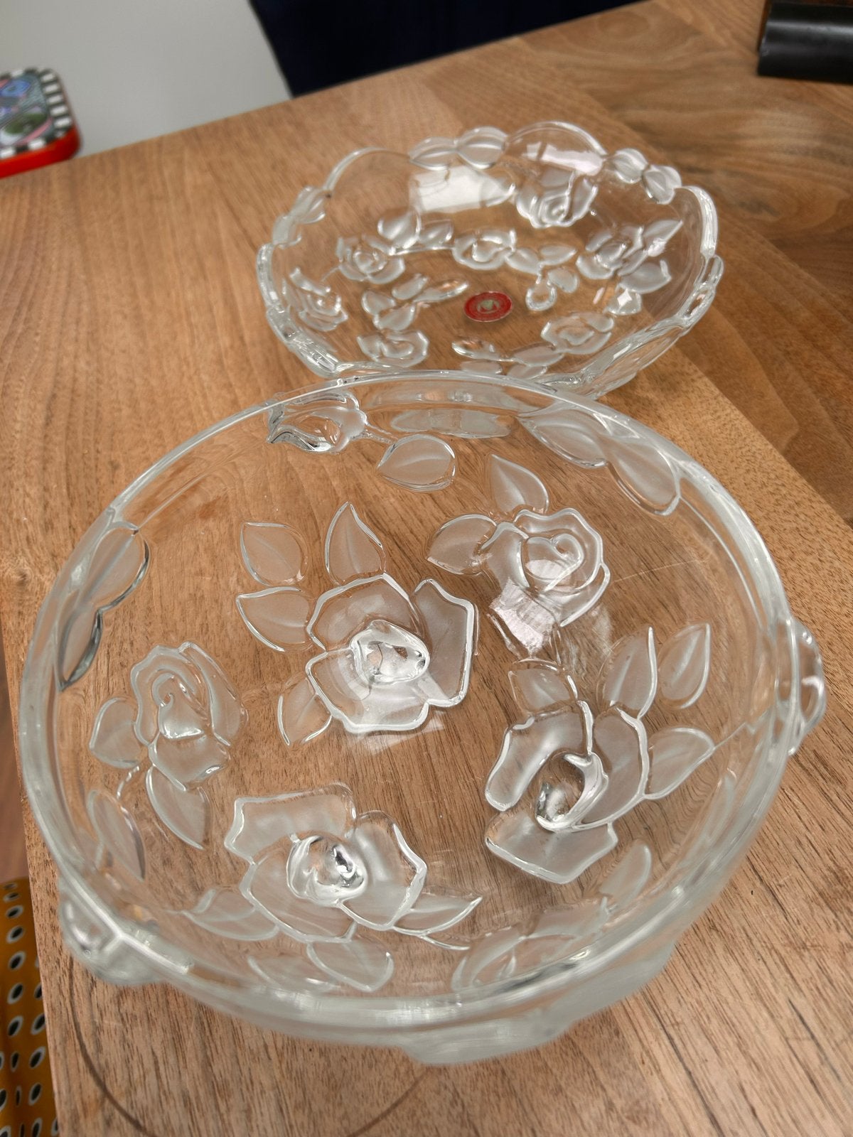 Walther Glas schaaltje met onderschaaltje - Roos design, Ophalen of Verzenden