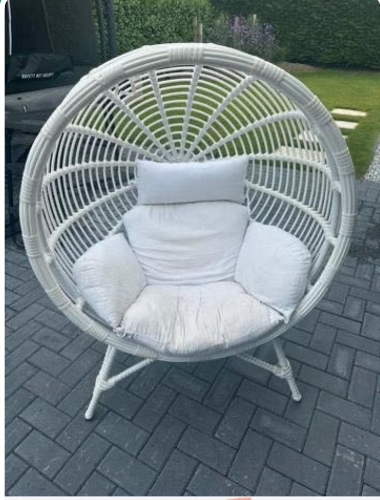 Witte Wicker Tuinstoel met Kussens, Ophalen, Gebruikt, Kunststof