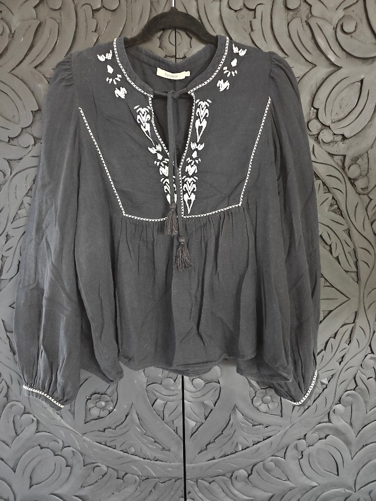 Sissy Boy Blouse zwart met wit gestikte applicatie XL ZGAN, Kleding | Dames, Zwart, Maat 46/48 (XL) of groter, Sissy-Boy, Ophalen of Verzenden