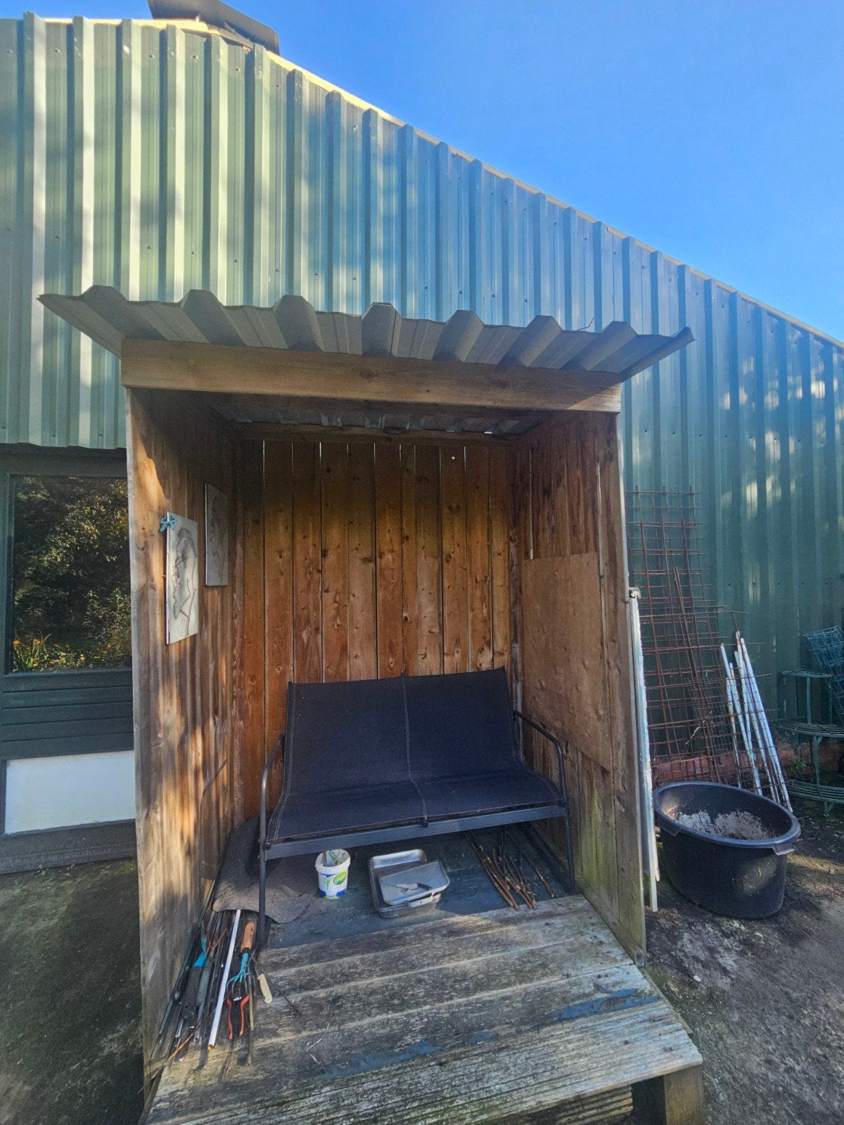 Houten Tuinhuisje/Schuurtje met Overkapping, Tuin en Terras, Gebruikt, Schuur, Minder dan 200 cm, Zonder ramen