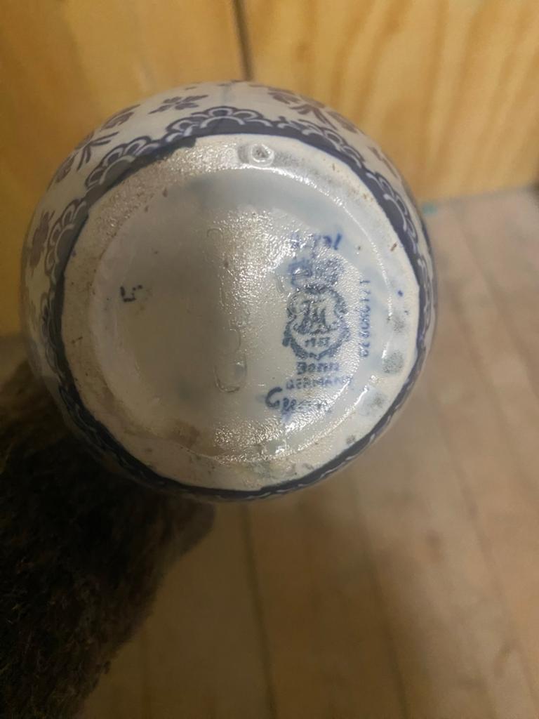 Antiek Delfts Blauw Vaasje - Royal Bonn Germany - 21 cm, Ophalen