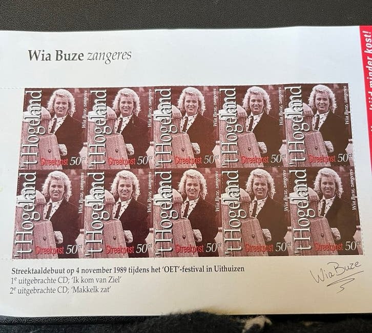 10 Streekpostzegels t Hogeland Wia Buze (zangeres) Groningen, Ophalen of Verzenden, Postfris