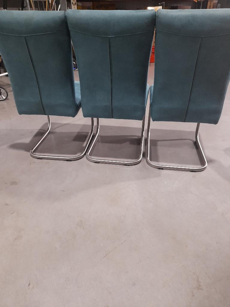 3x  Rvs stoelen turquoise, Huis en Inrichting, Stoelen, Ophalen, Drie, Blauw, Overige materialen