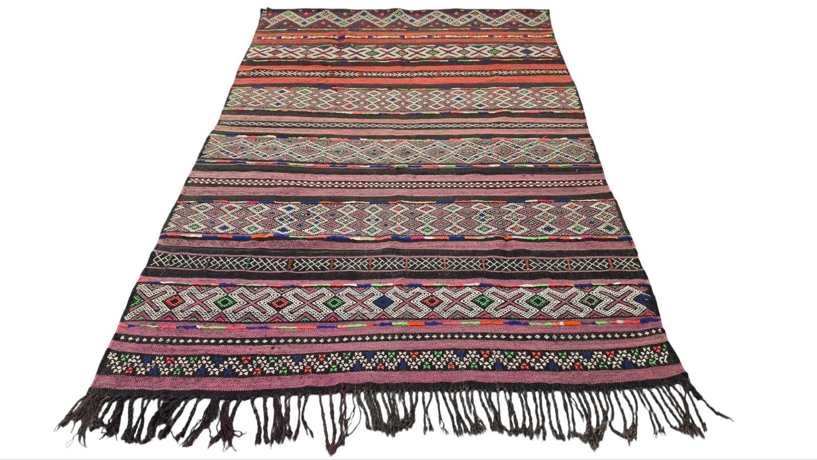 Vintage Handgeweven Kelim Vloerkleed Boho Eclectic 140x210cm