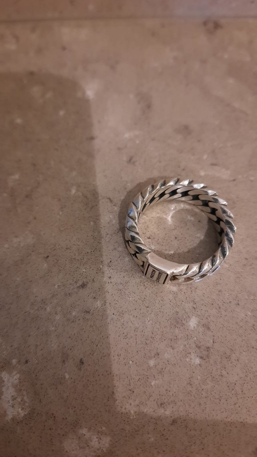 Buddha to Buddha zilveren ring maat 20,breed 8,5mm., Ophalen, 20 of groter, Zo goed als nieuw, Dame of Heer