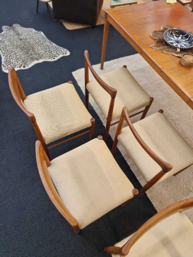 Deens design Bramin eetkamerstoelen - set 5 stuks, Ophalen, Gebruikt, Bruin, .