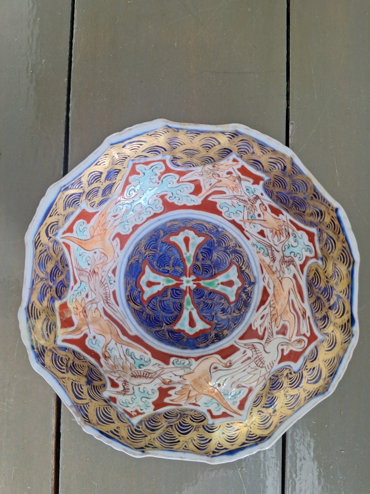 Antieke Japanse Imari porseleinen kom met kraanvogels, Ophalen