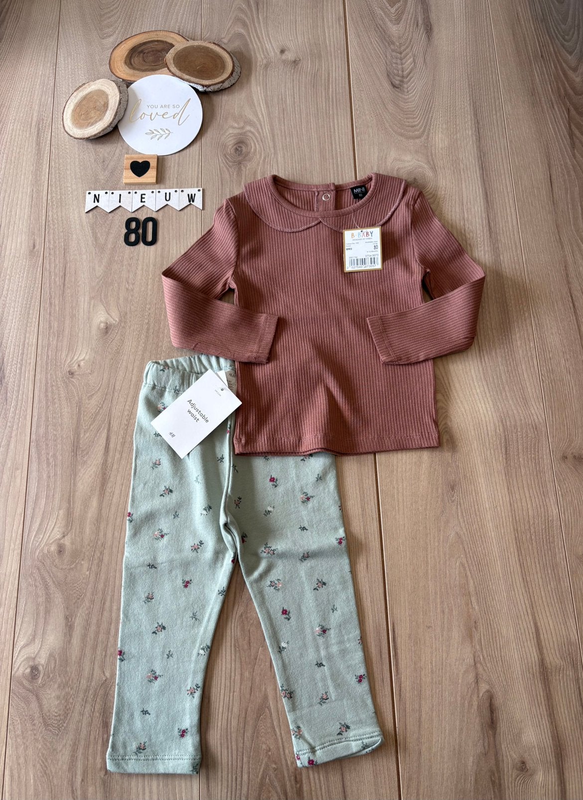 Baby meisje h&m legging groen, Wibra shirtje roze maat 80, Ophalen of Verzenden, Nieuw, Meisje, Setje
