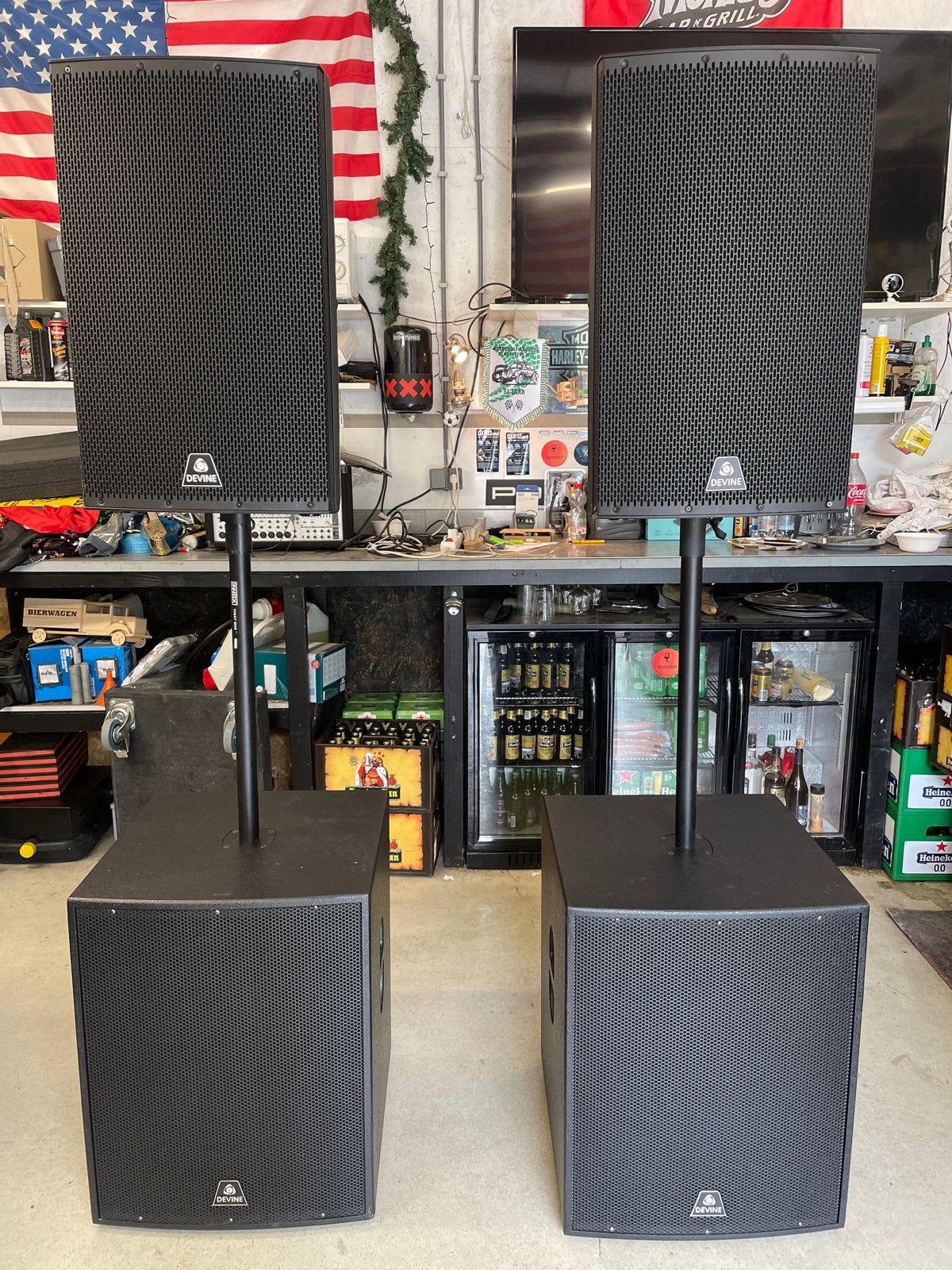 Devine Onyx 15A & Axe 18SA Speakerset - Zo goed als nieuw, Speakerset, Zo goed als nieuw, Basreflex, Ophalen
