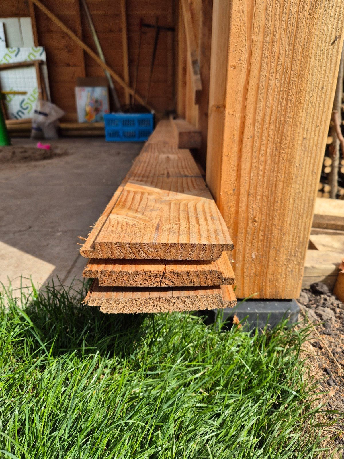 Douglas vellingdelen 400cm lang, 3 stuks, Doe-het-zelf en Verbouw, Hout en Planken, Ophalen, Gebruikt, 25 tot 50 mm, Plank