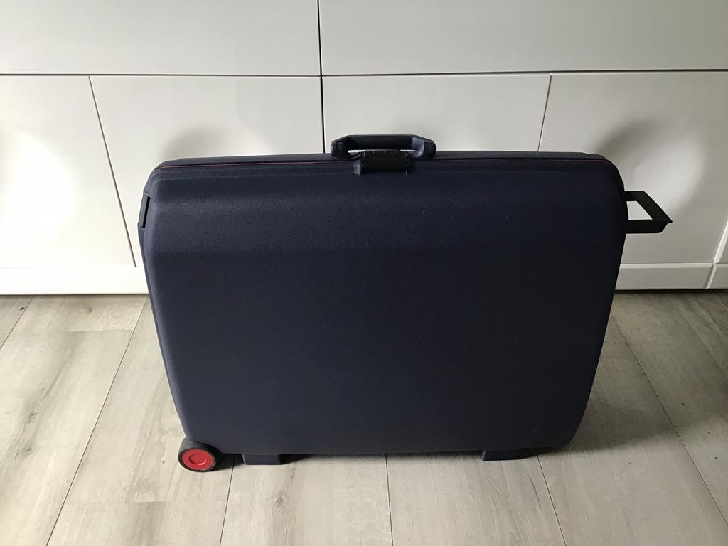 Z.g.a.n. grote blauwe Samsonite Oyster koffer met cijferslot, Wieltjes, Z.g.a.n. grote blauwe Samsonite Oyster koffer met cijferslot