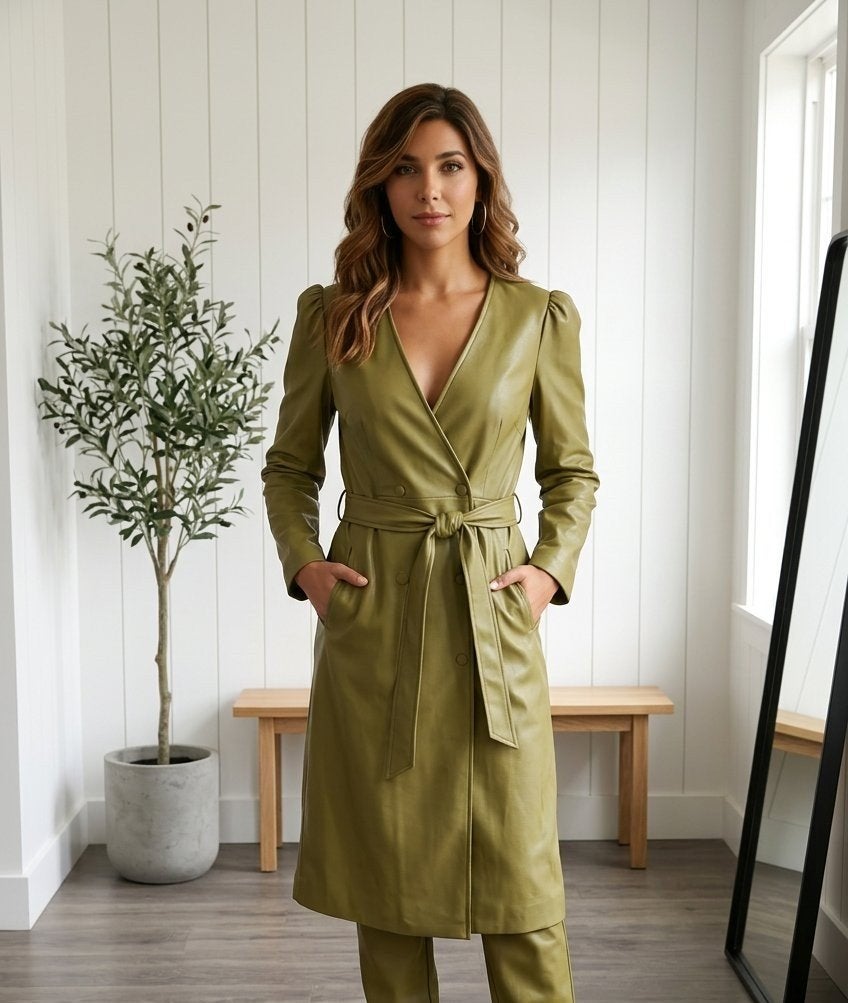 Freebird Faux Leren Jurk - Olijfgroen Overgooier, Kleding | Dames, Jurken, Ophalen of Verzenden, Zo goed als nieuw, Freebird, Maat 36 (S)