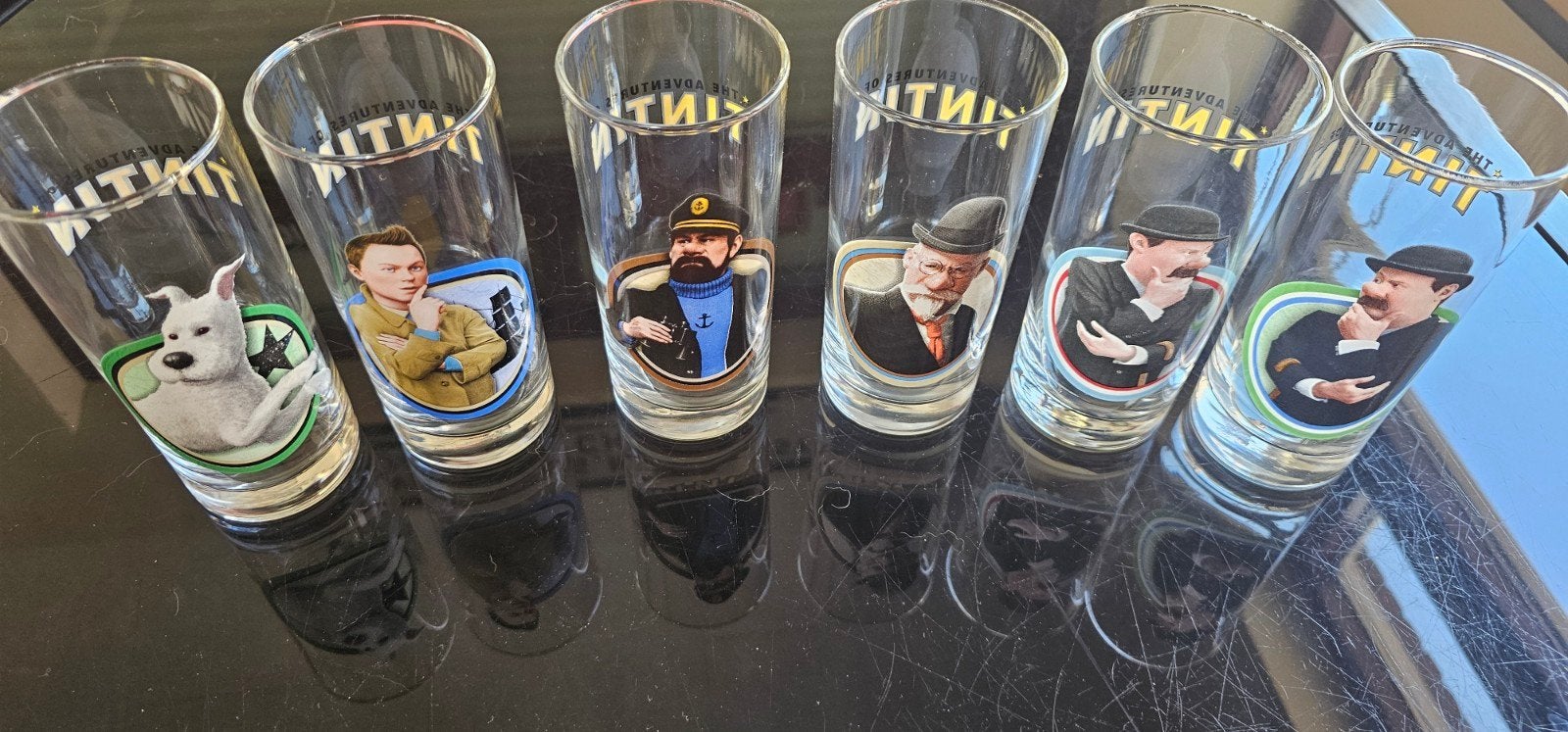 Set van 6 Kuifje glazen - The Adventures of Tintin, Verzamelen, Glas en Borrelglaasjes, Ophalen of Verzenden, Zo goed als nieuw