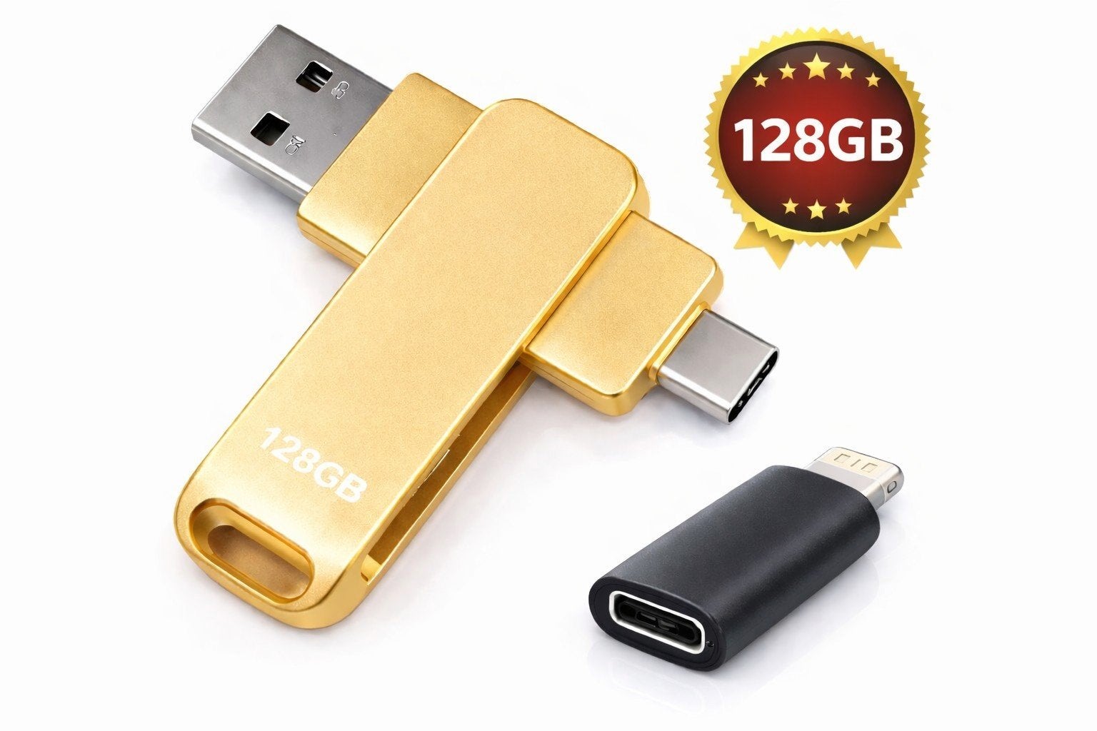 128 GB goud  3-in-1 Universele USB Stick, Ophalen of Verzenden, Nieuw, 128 GB