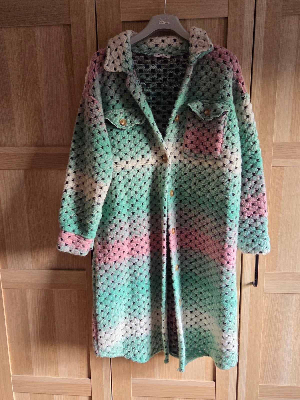 Gehaakte Overshirt Jas - Mintgroen, Roze, Wit, Meerkleurig, Maat 46/48 (XL) of groter, Ophalen of Verzenden, Onbekend