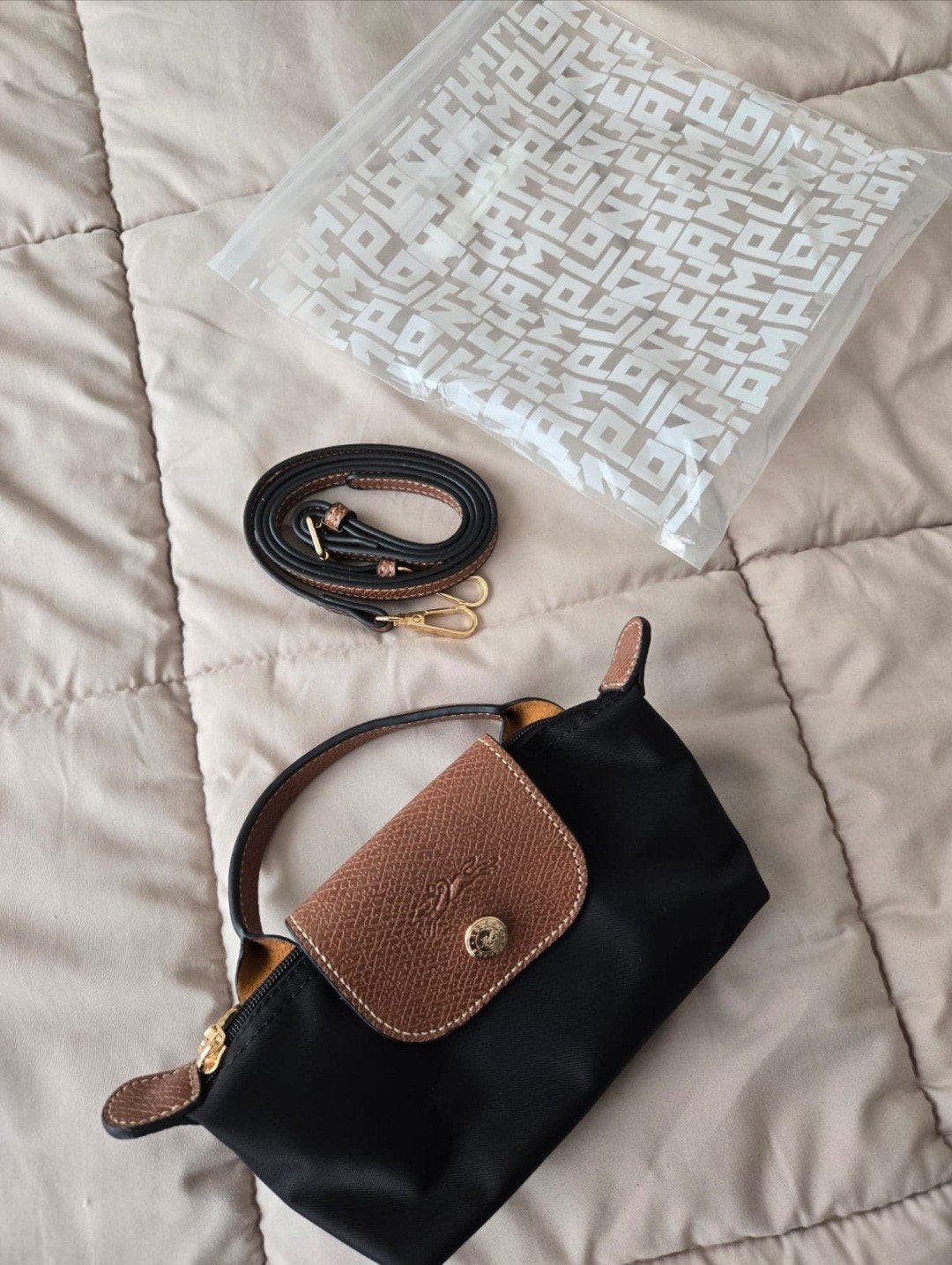 Longchamp tas bag mini le pliage handtas met schouderband, Ophalen of Verzenden, Nieuw, Zilver, Pandora