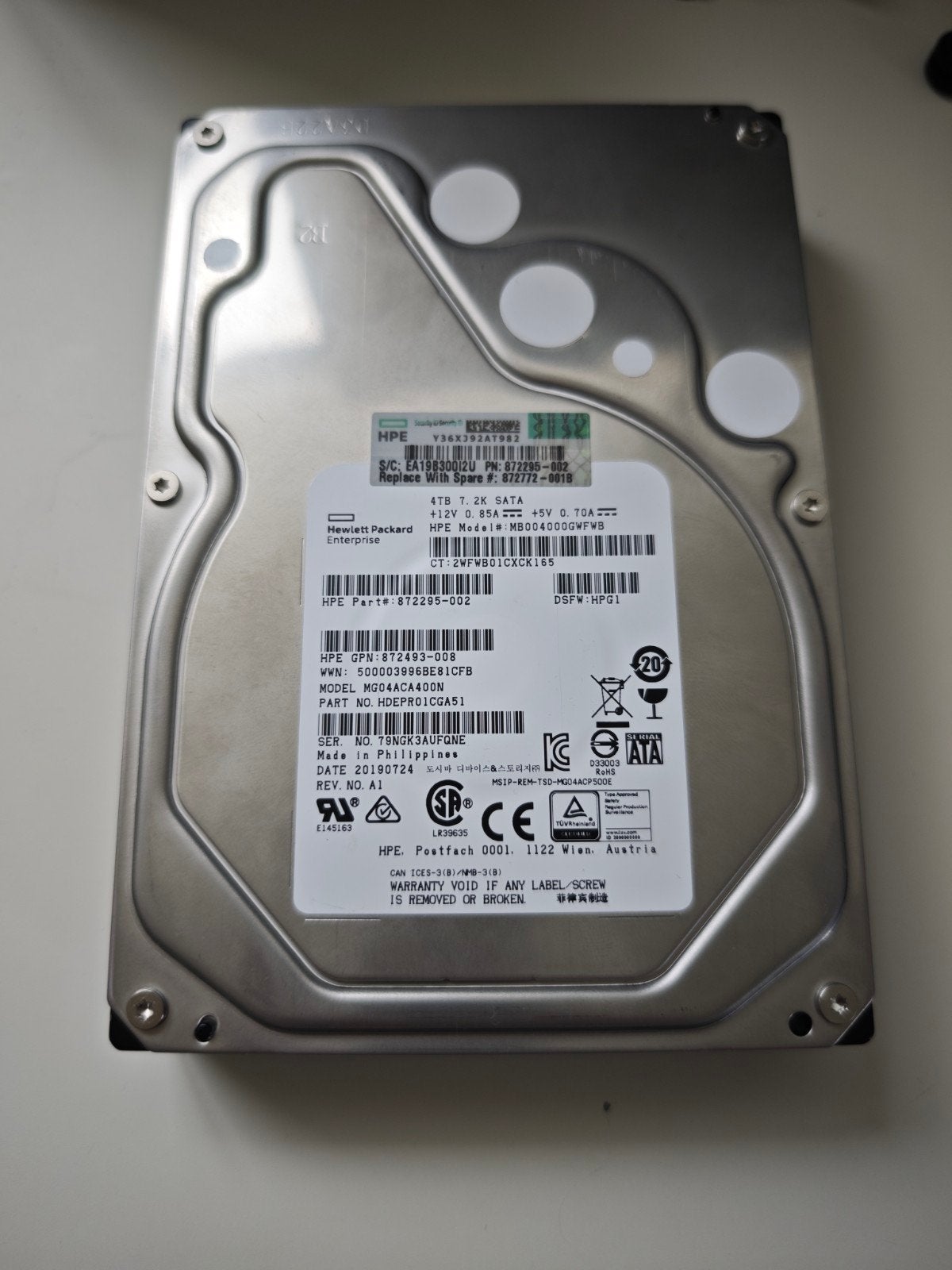 4TB HP Enterprise HDD | ~33.000 uren | SMART OK, Computers en Software, Harde schijven, Ophalen of Verzenden, Desktop