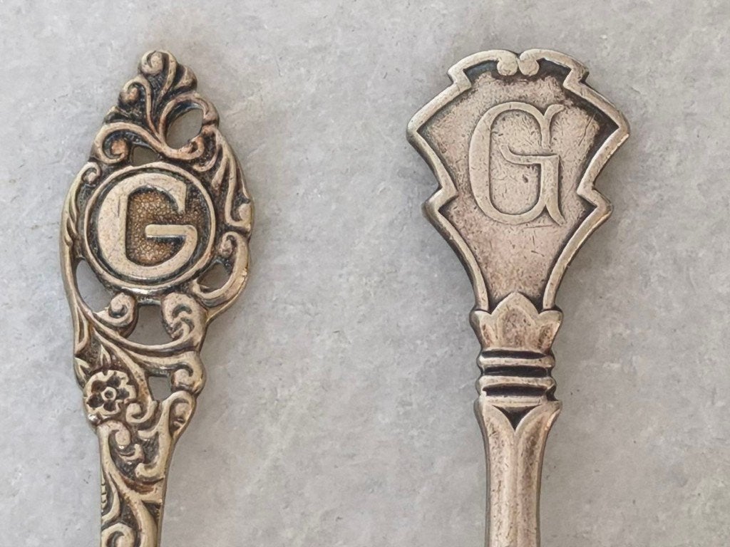Antieke Verzilverde Lepeltjes met Monogram: G en 2-zijdig G, Ophalen of Verzenden